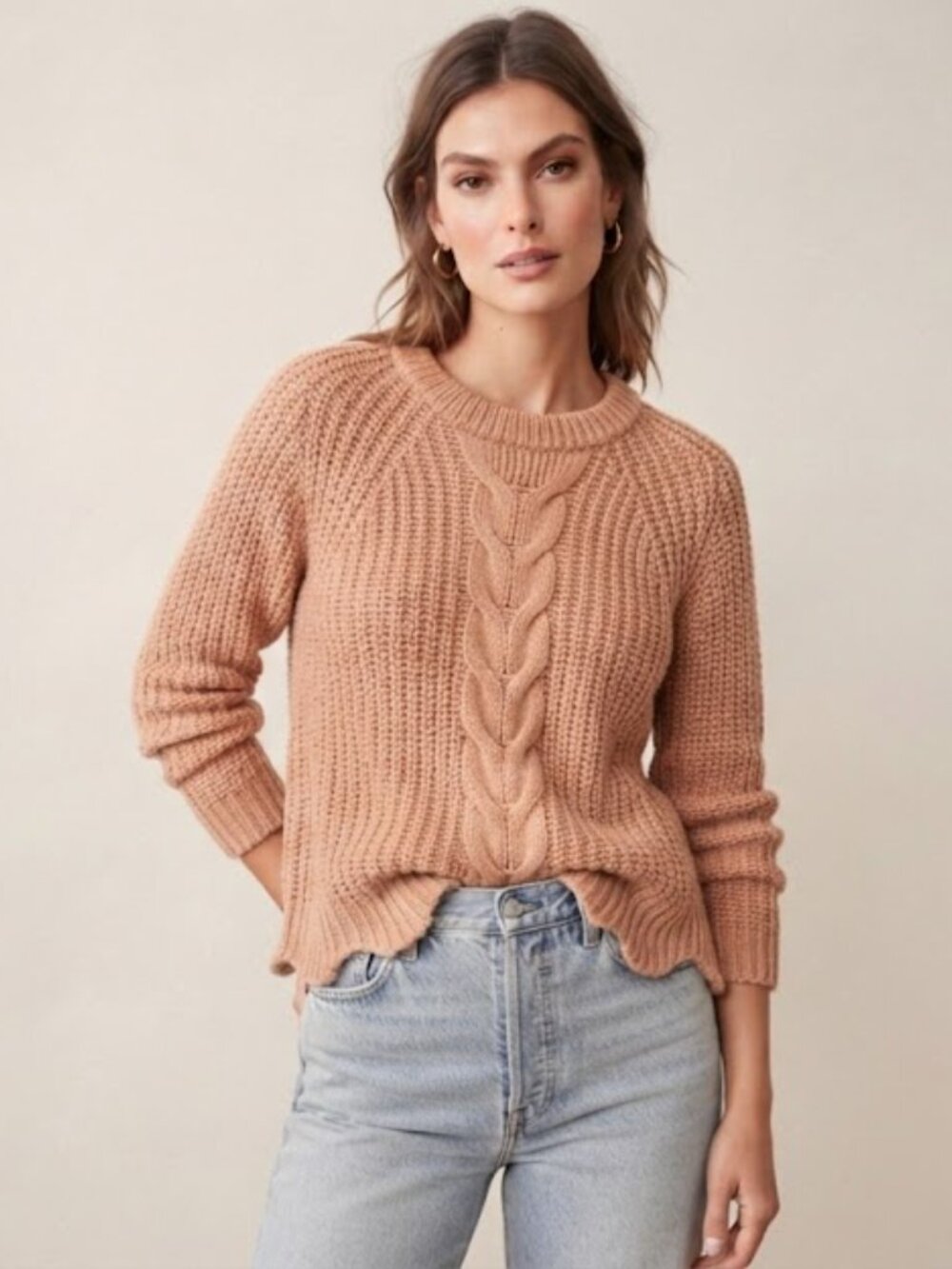 Brass chunky knit sweater womens size large peach wool cashmere blend boho